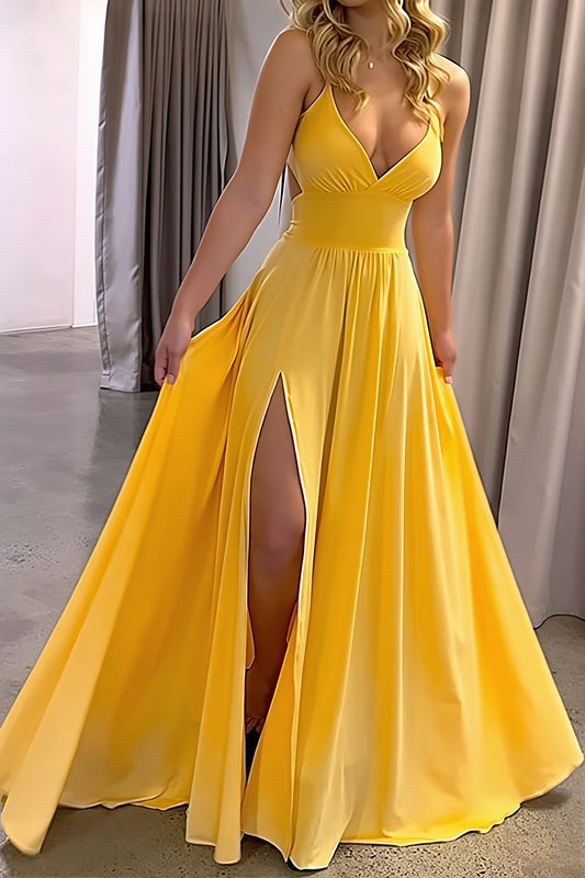 Solid Open Back Slit Swing Maxi Dress