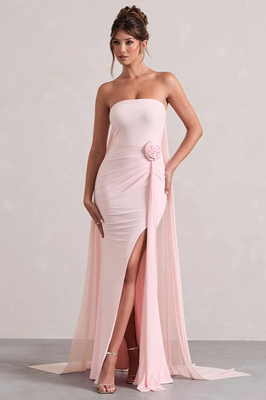 Strapless Floral Tie Maxi Dress