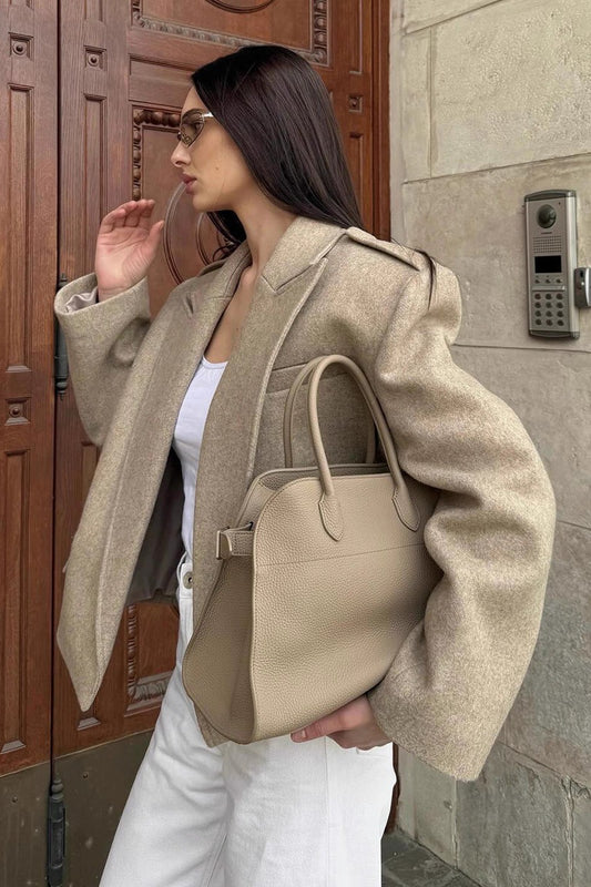 Notch-Lapel Epaulet Wool Blend Loose Coat