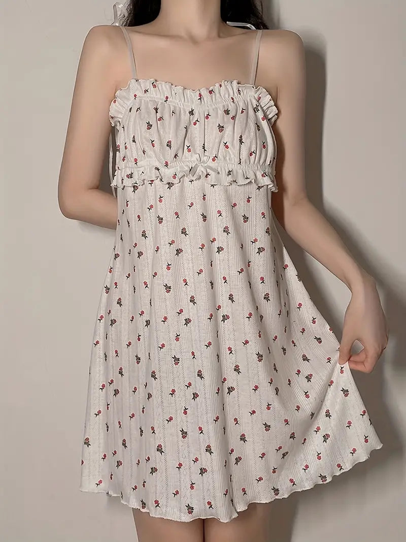 Summer Spaghetti Strap Mini Dress With Floral Print Summer Print Mini Dress