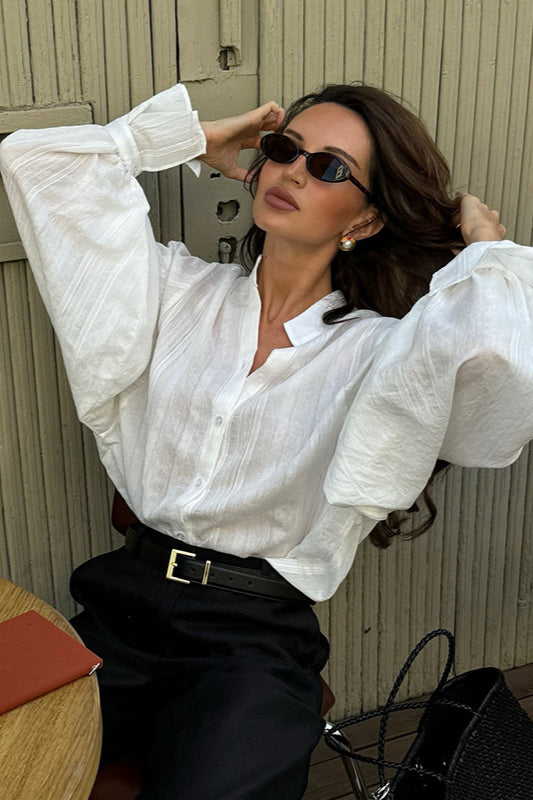 Bluse mit lockerer Passform und Laternenärmeln und Stehkragen