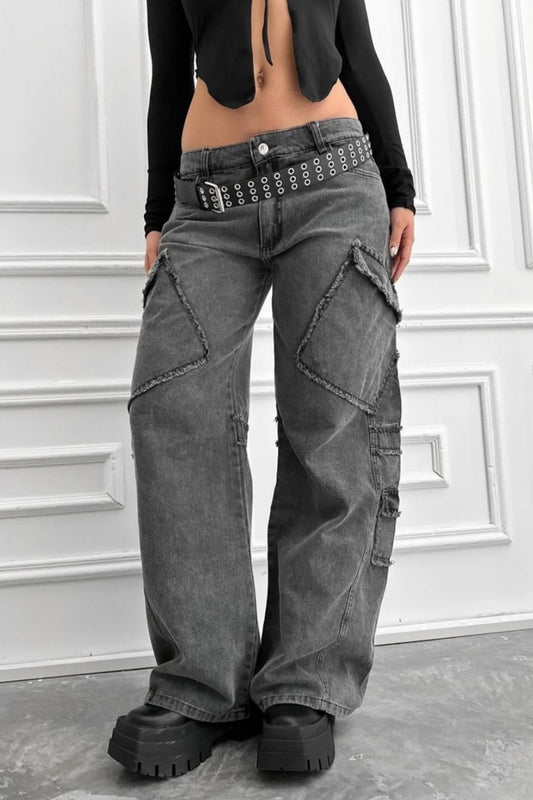 Streetstyle-Utility-Jeans mit hoher Taille