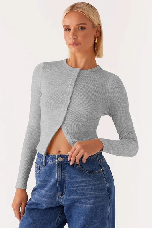 Minimalist Button Cardigan S / Grey