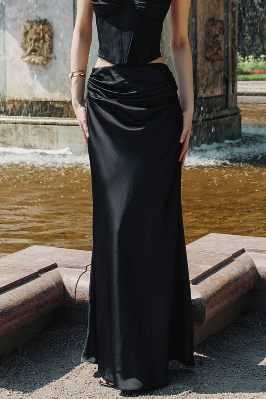 Ankle-Length Satin Pencil Skirt