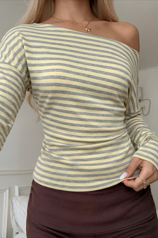 Striped Ruched Off Shoulder Blouse