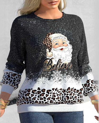 and Leopard Santa Design Sweatshirt