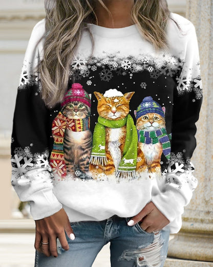 Round neck with cat sweatshirt print