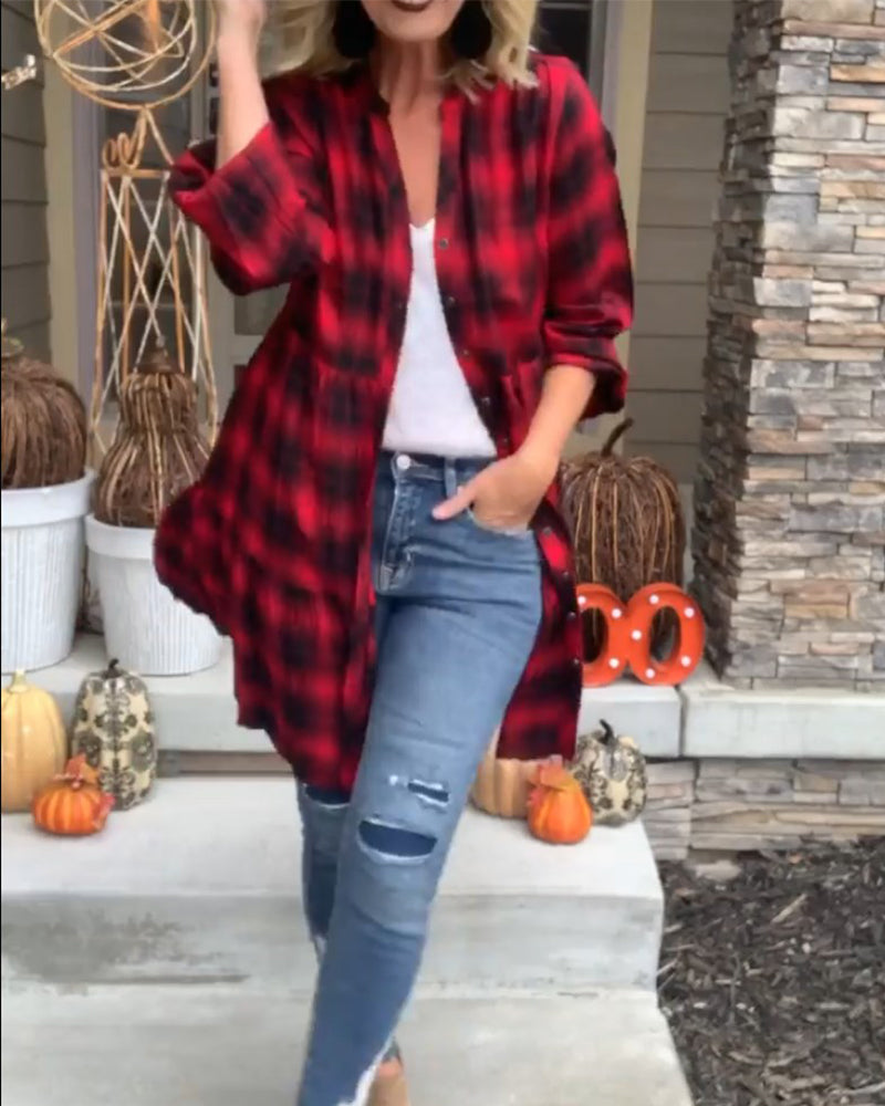 Casual Plaid Shirt Dress