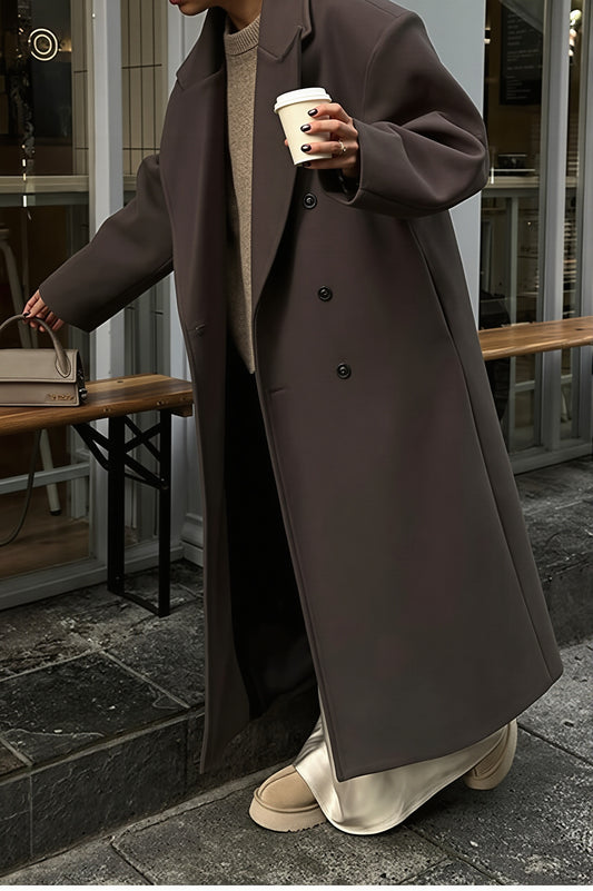 Minimal Double Breasted Tailored Long Coat