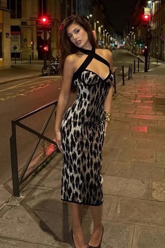Halter Backless Fitted Printed Dress