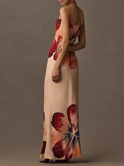 Printed Sexy Tube Top Graceful Slim Fit Midi Dress