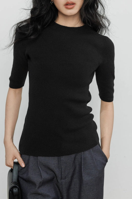 Ribbed Merino Cap Sleeve Knit Top