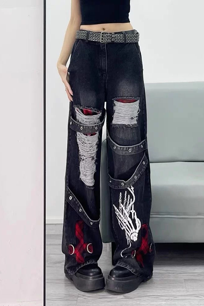Dark Tone Flared Wide Leg Jeans