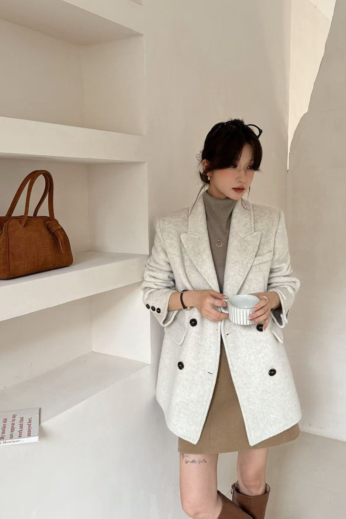 Tailored Collar Double-Face Wool Midi Coat
