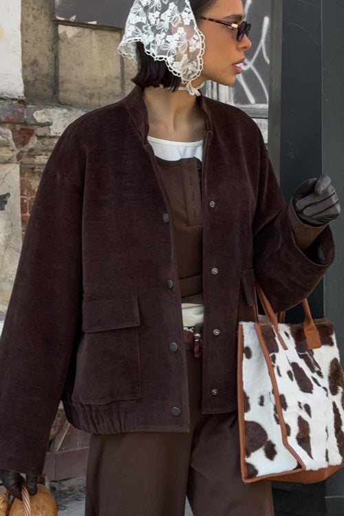 Stand Collar Single-Breasted Jacket