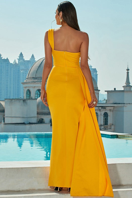 Asymmetrical One Shoulder Slit Party Dress