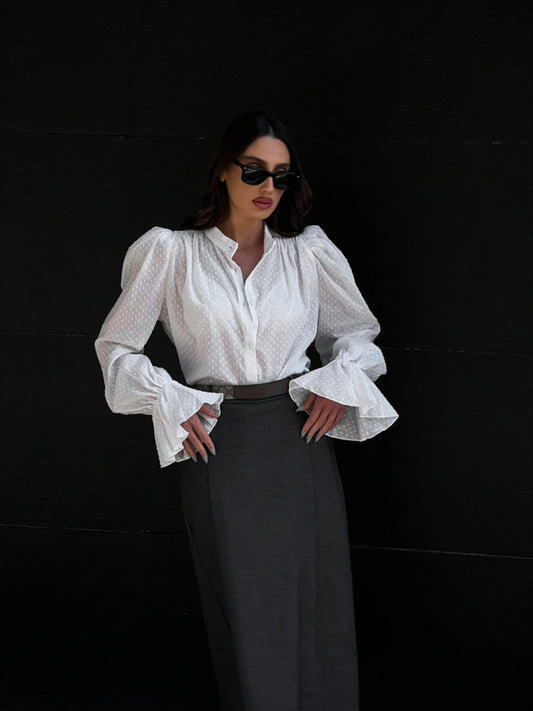 Jacquard-Bluse mit Puffärmeln 