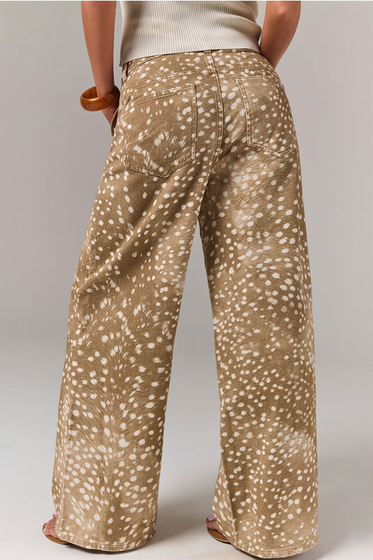 Deer Print Straight Leg Jeans