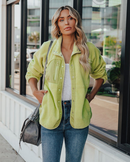 Lime Green Cabin Pocketed Fleece Jacket