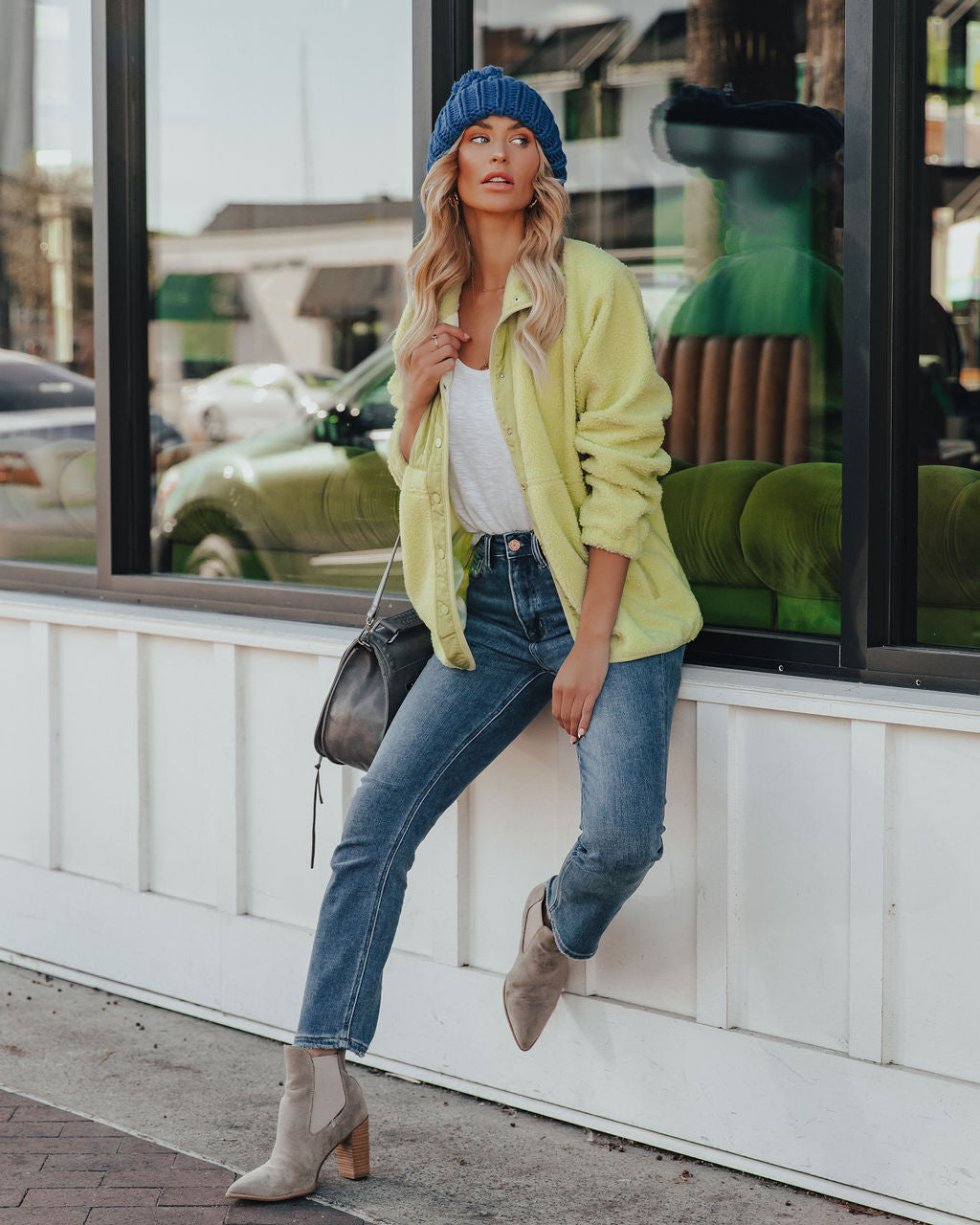 Lime Green Cabin Pocketed Fleece Jacket