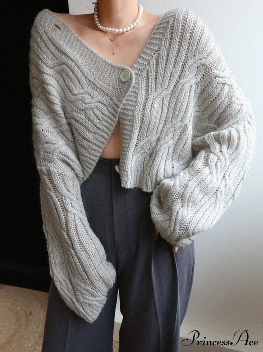 Cable Knit Graceful Crop Cardigan Sweaters-L