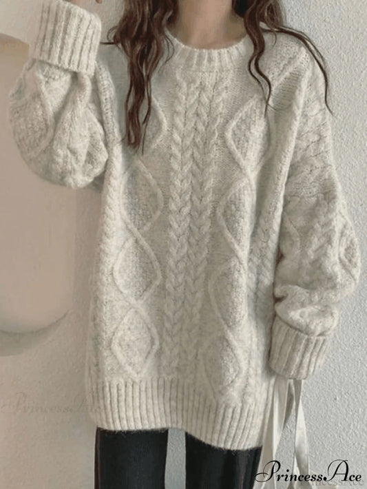 Cable Knit Graceful Cropped Sweater Beige / One Size Sweaters-L