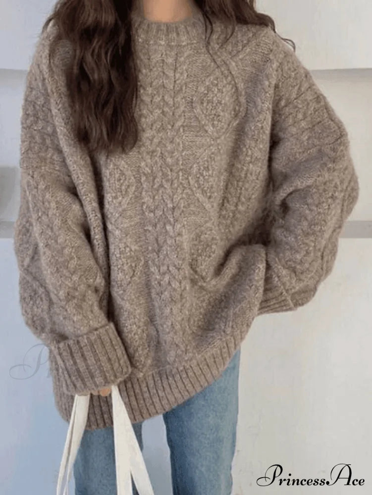 Cable Knit Graceful Cropped Sweater Khaki / One Size Sweaters-L