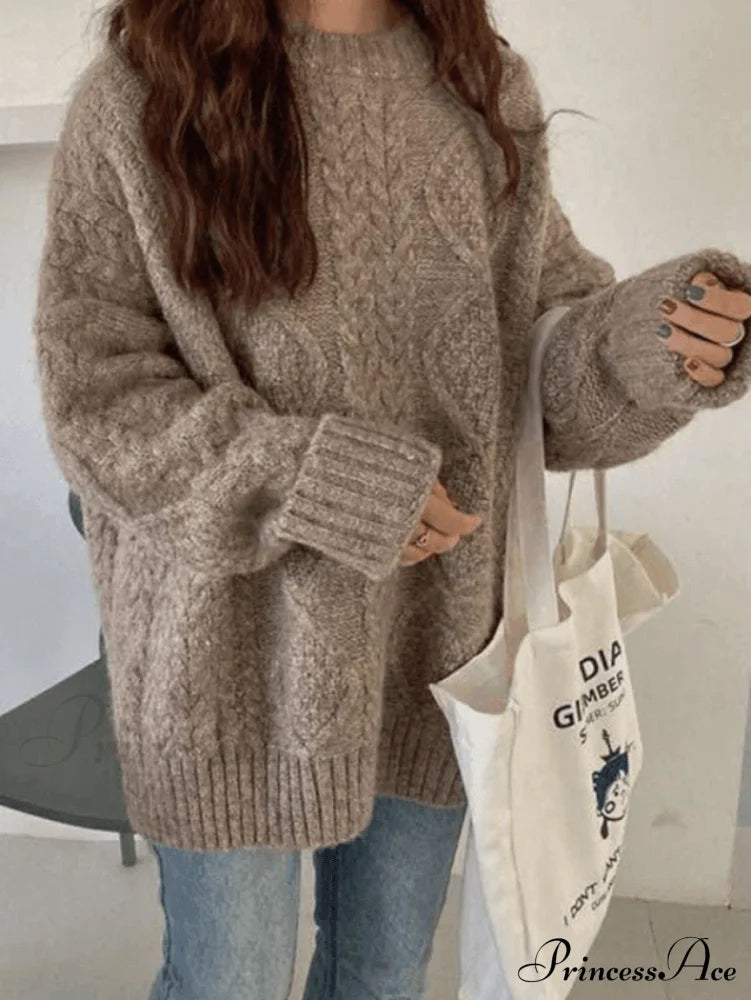 Cable Knit Graceful Cropped Sweater Sweaters-L