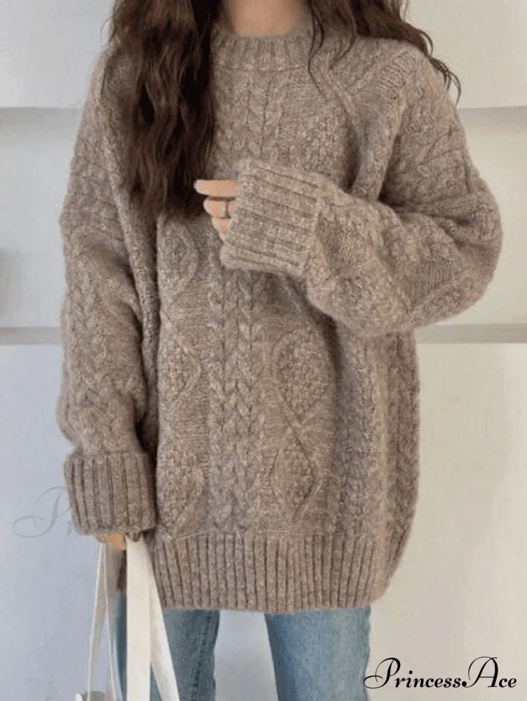 Cable Knit Graceful Cropped Sweater Sweaters-L