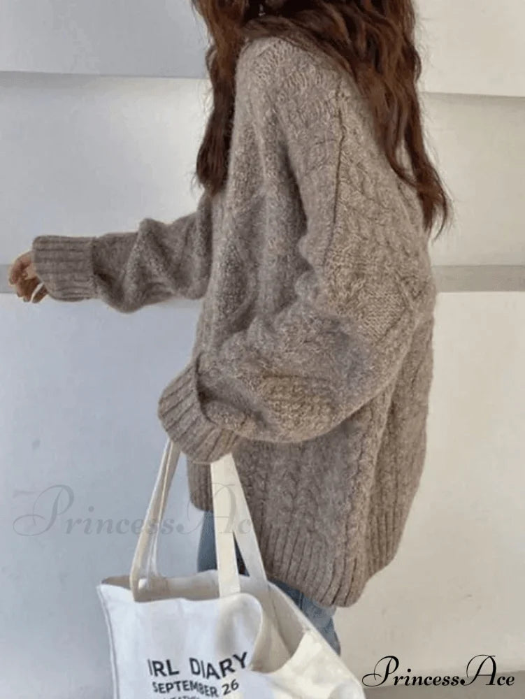 Cable Knit Graceful Cropped Sweater Sweaters-L