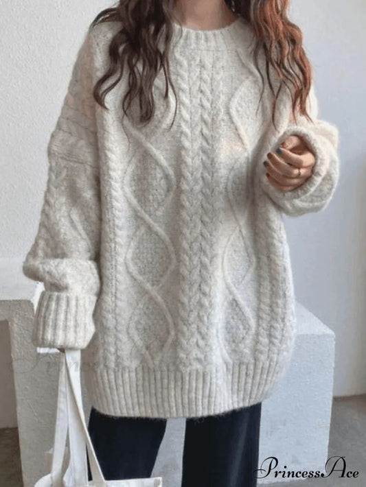 Cable Knit Graceful Cropped Sweater Sweaters-L