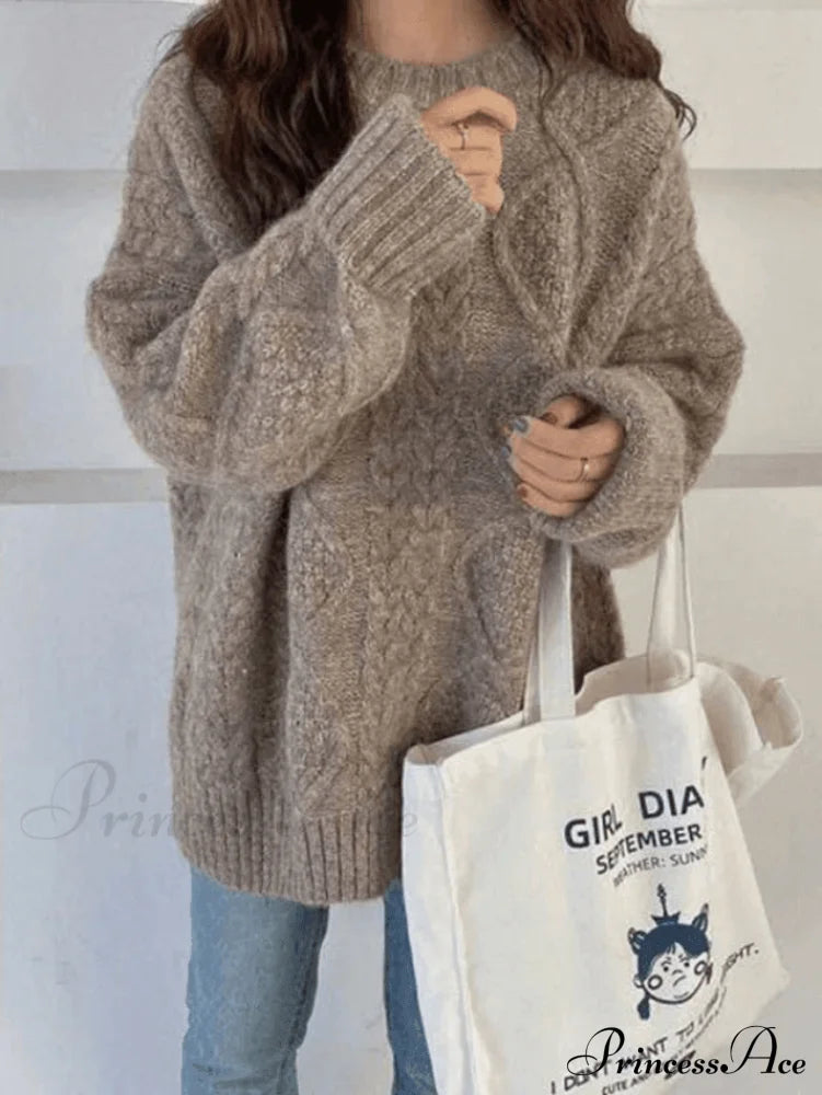 Cable Knit Graceful Cropped Sweater Sweaters-L