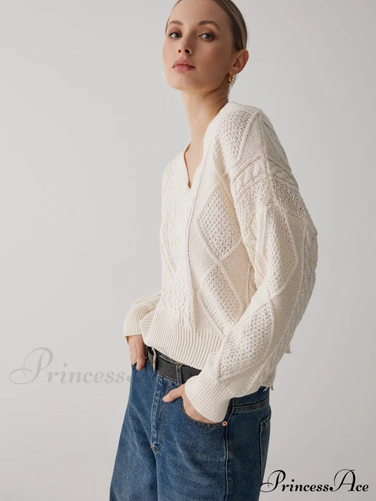 Cable Knit Graceful Tie Back Sweater Sweaters-L