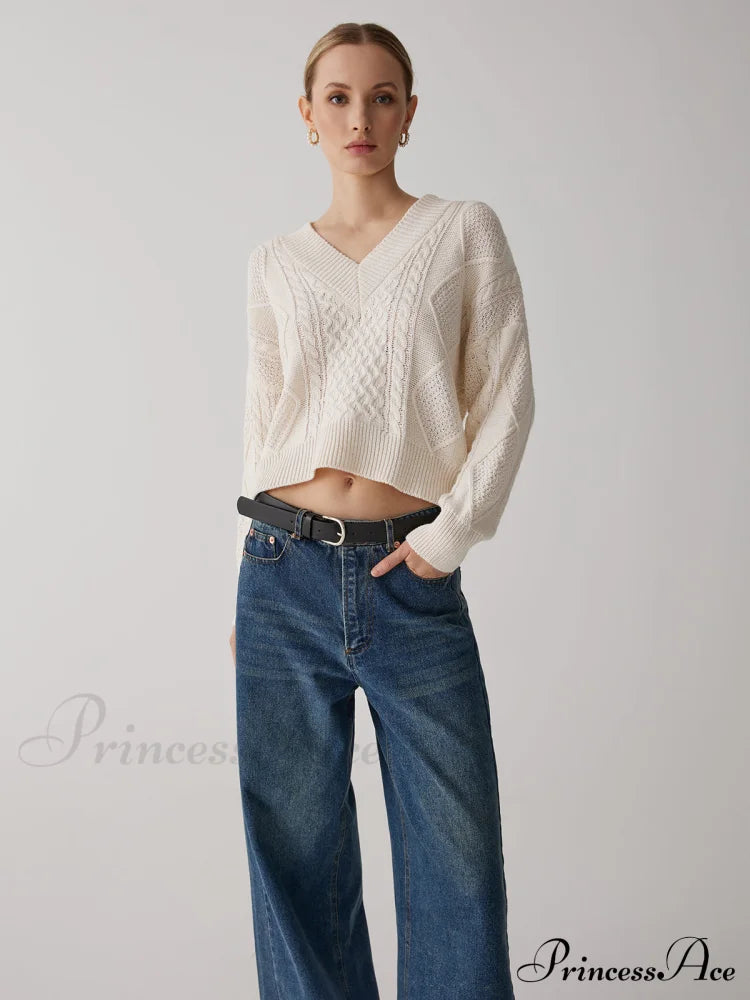 Cable Knit Graceful Tie Back Sweater Sweaters-L