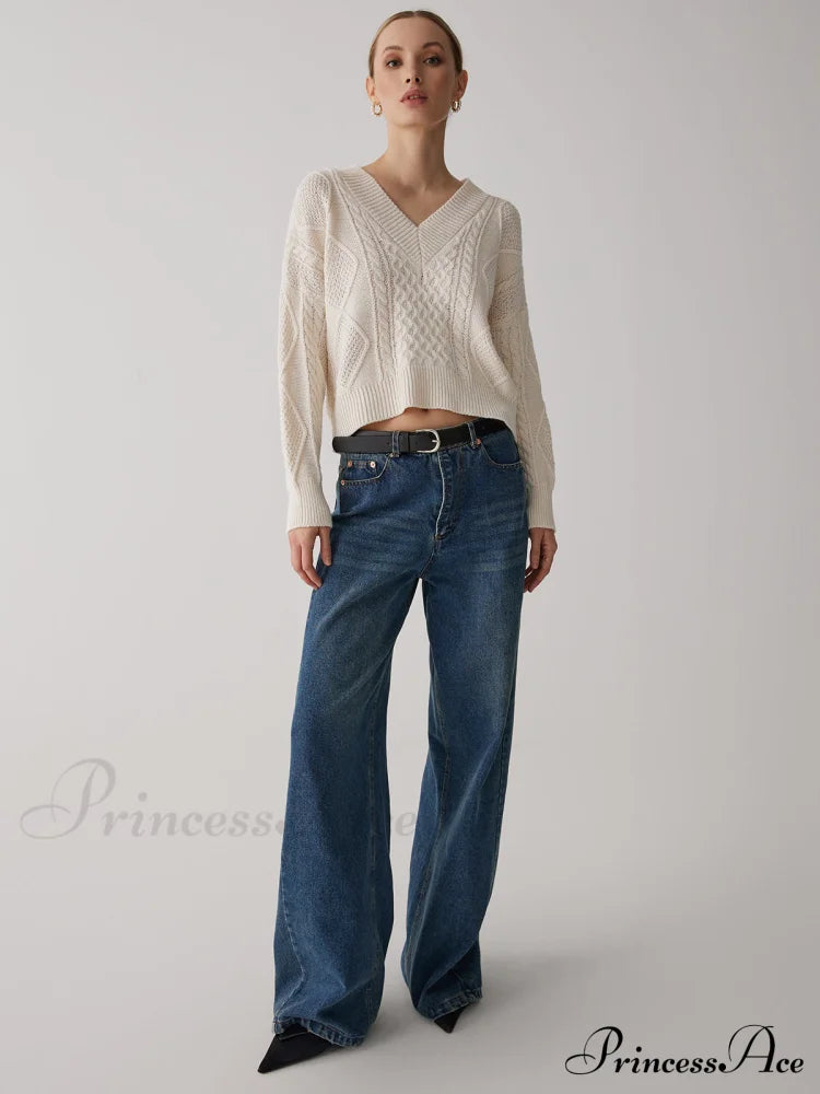 Cable Knit Graceful Tie Back Sweater Sweaters-L