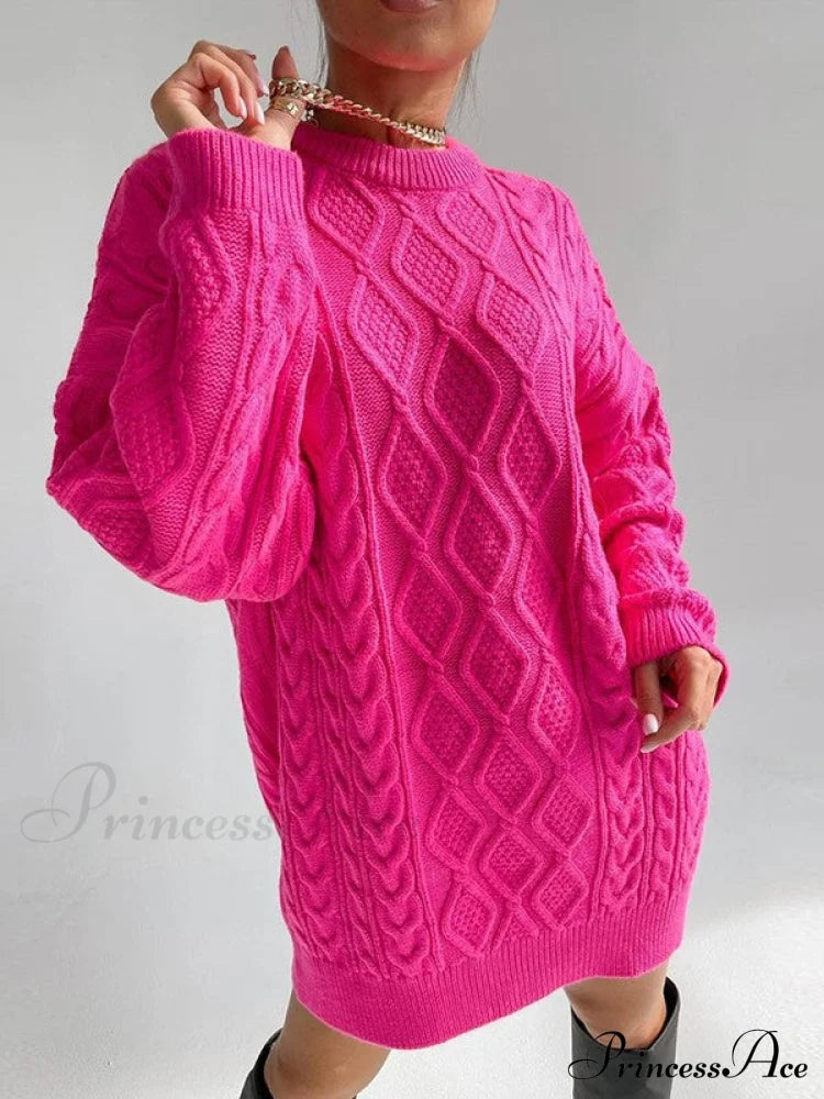 Cable Knit Leg Trendy Warmers With Flare Pink / S Sweaters-L