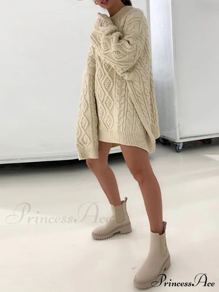 Cable Knit Leg Trendy Warmers With Flare Sweaters-L