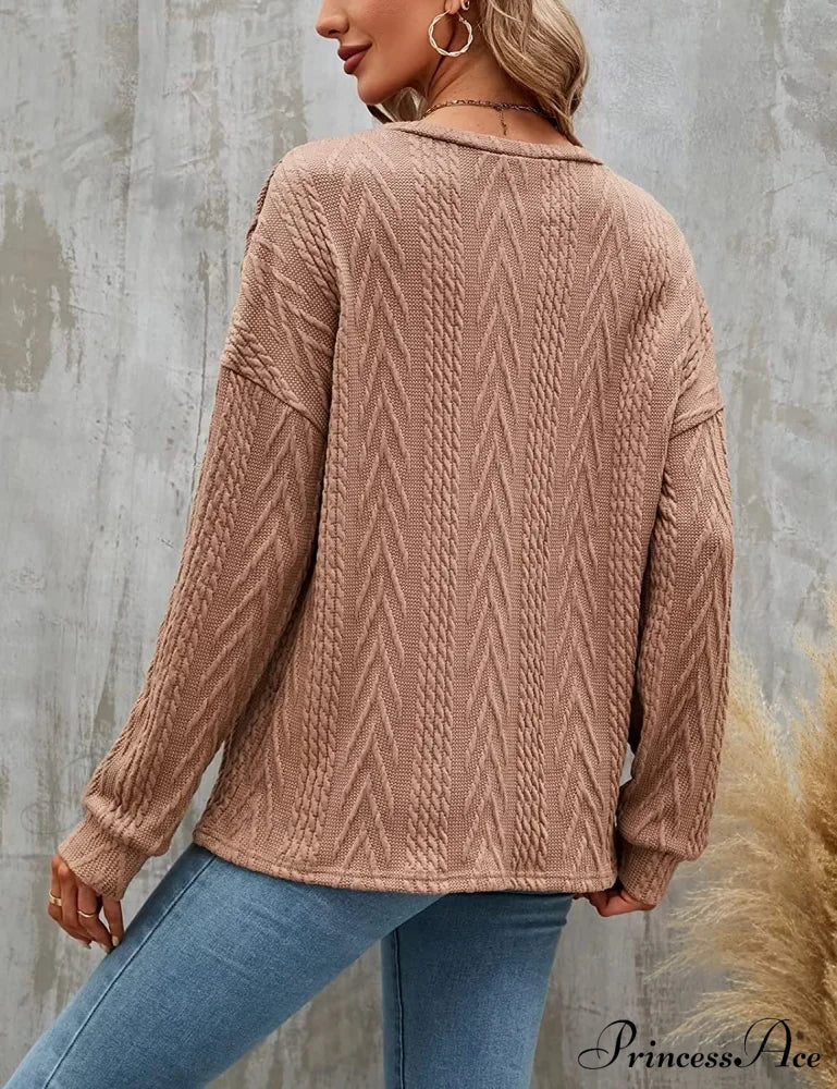 Cable Knit Tunic Sweater Crewneck Long Sleeve Sweaters-L