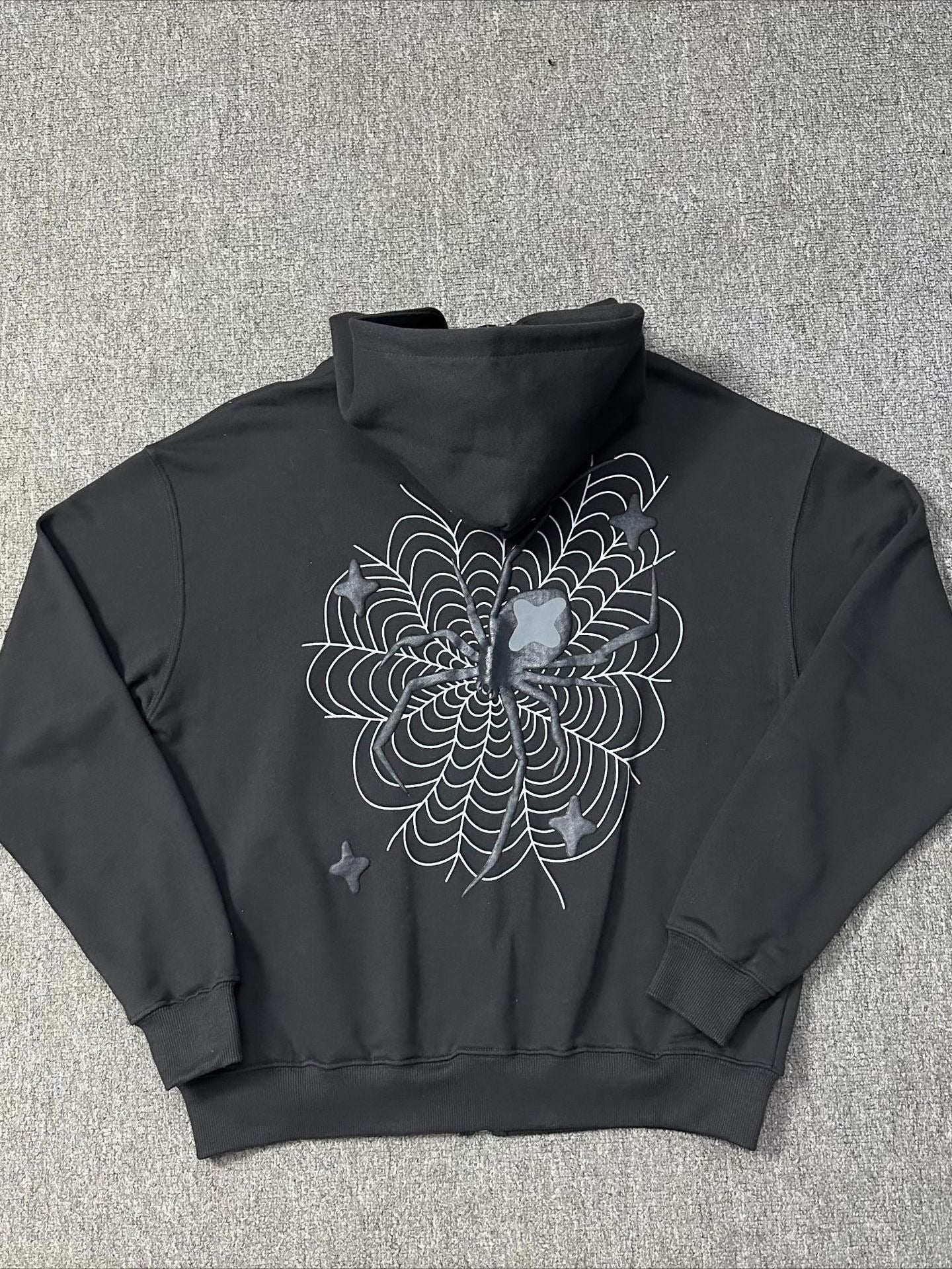 Foam Spider Web Print Fleece Zip Hoodie