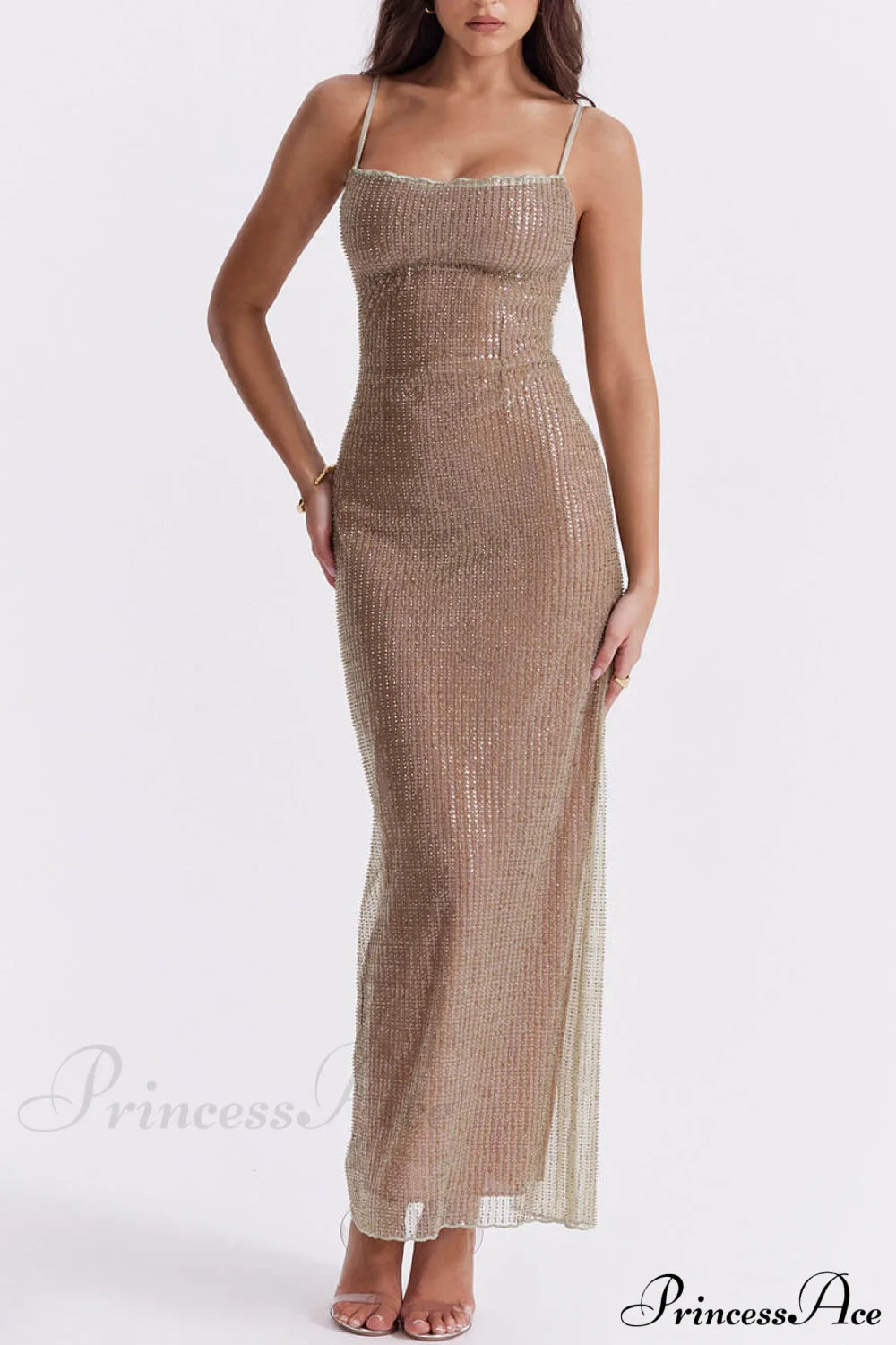 Cafe Au Lait Charming Beaded Maxi Dress Brown / S Dresses