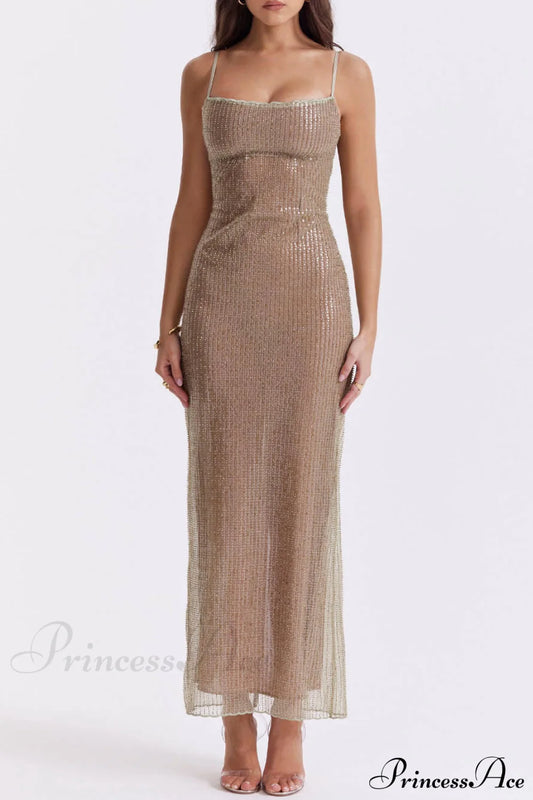 Cafe Au Lait Charming Beaded Maxi Dress Dresses