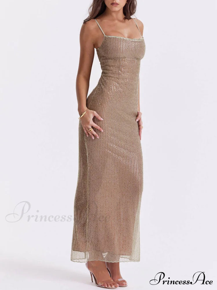 Cafe Au Lait Charming Beaded Maxi Dress Dresses