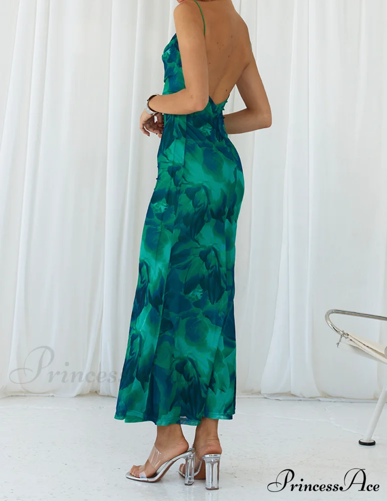 Calista Green Bloom Cowl Graceful Neck Slip Maxi Dress Dresses