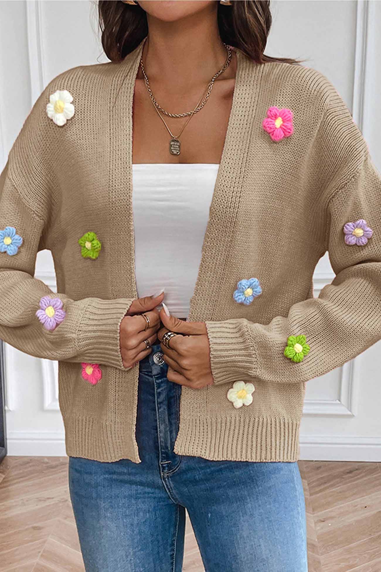 Floral Knitted Long Sleeve Cardigan