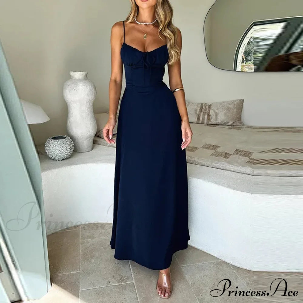 Cami Tie Up Charming Solid Maxi Dress Long