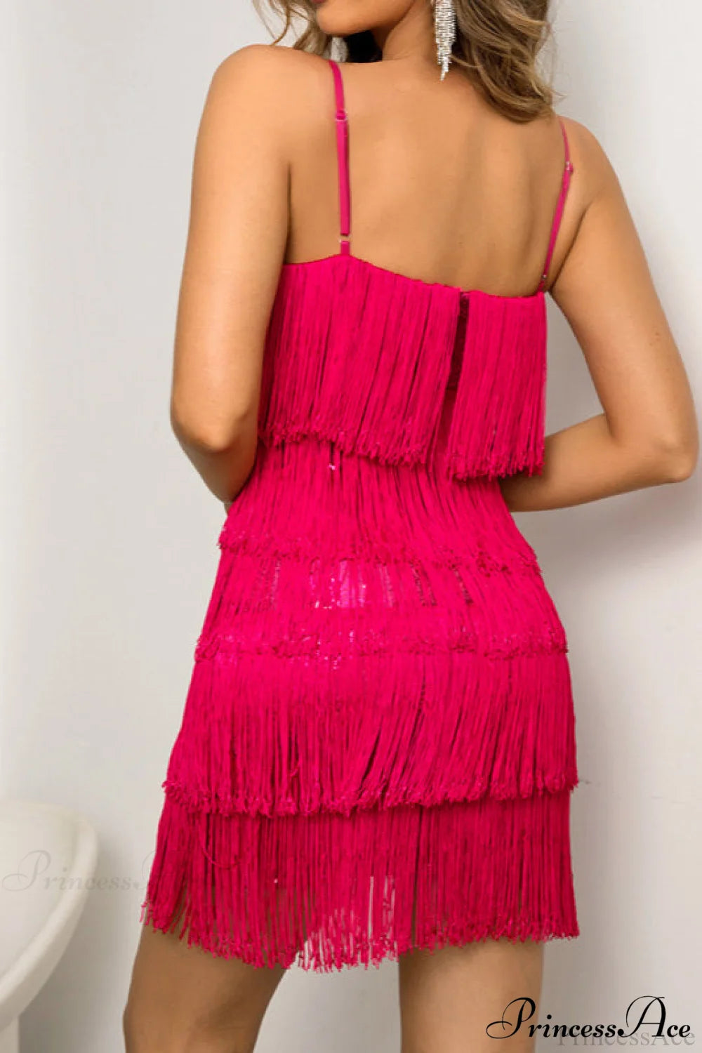 Cami V Neck Sequin Fringe Party Dress