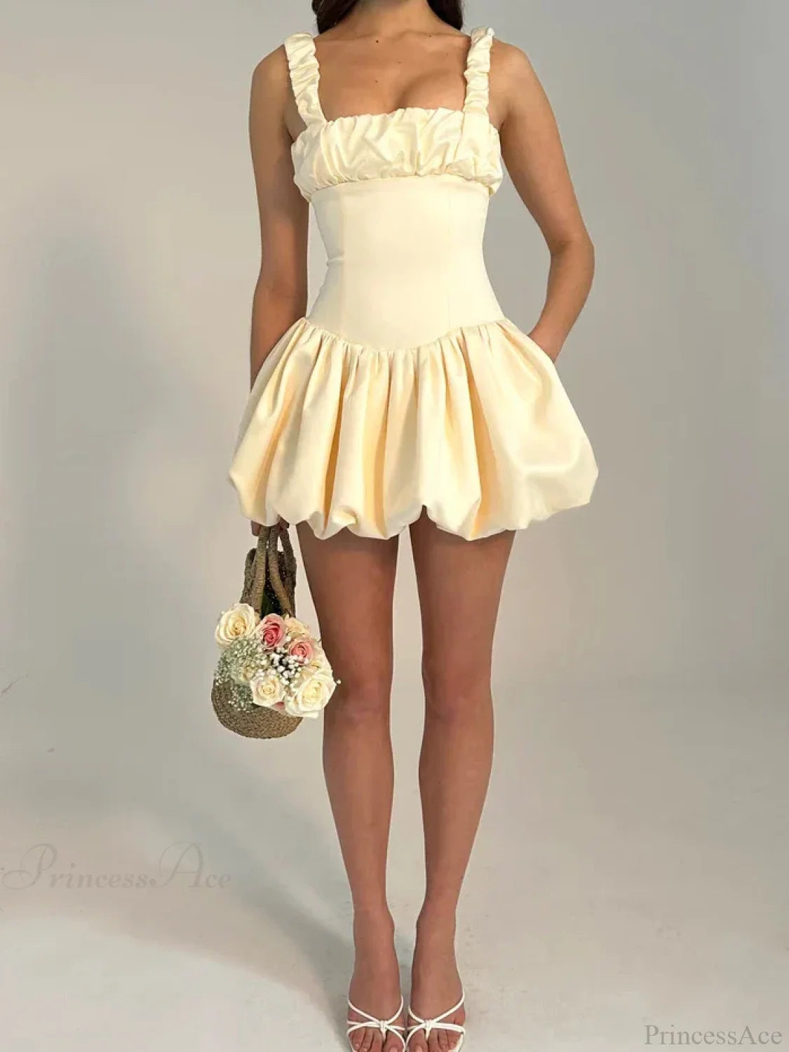 Camisole Pleated Zipper Mini Dress Khaki / S minidress-250223