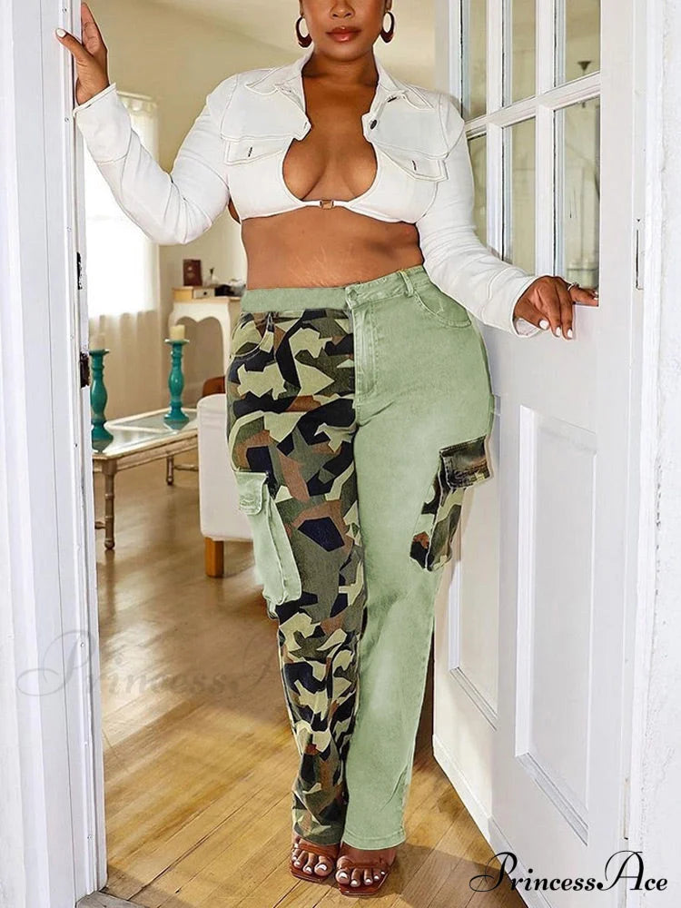 Camou Print Graceful Zip Up Jacket Pants