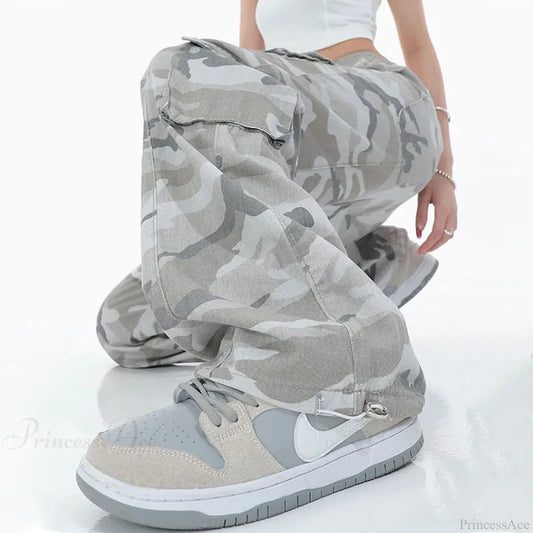 Camouflage Cargo Streetwear Pants GRAY / M (45-55kg)