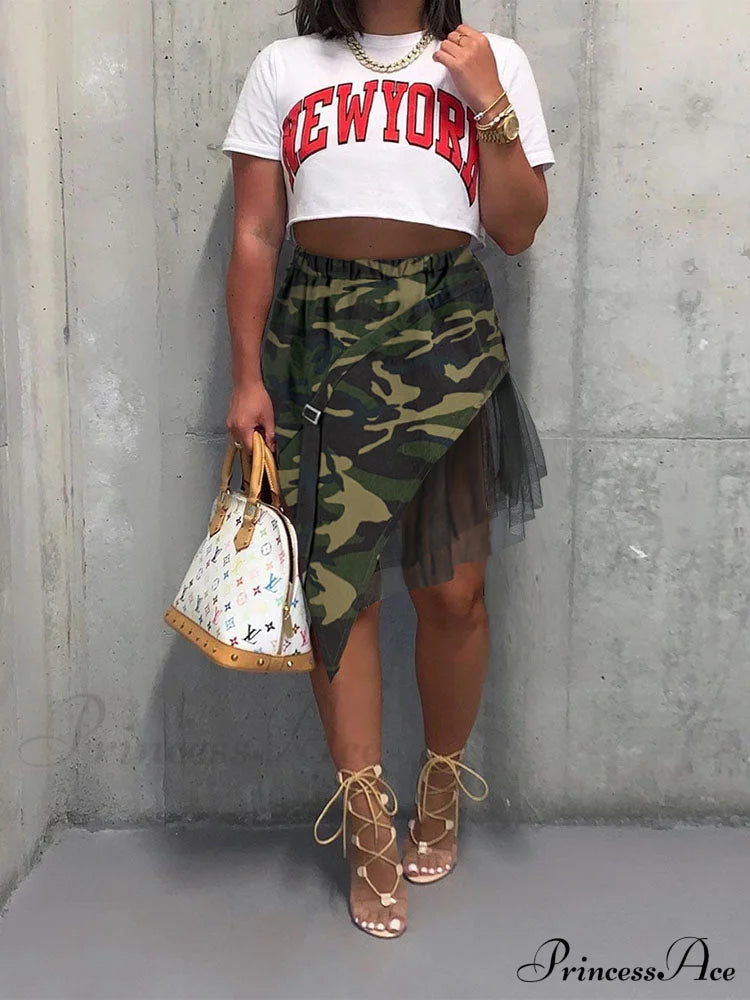 Camouflage Charming Loose Overall Green / S Skirts